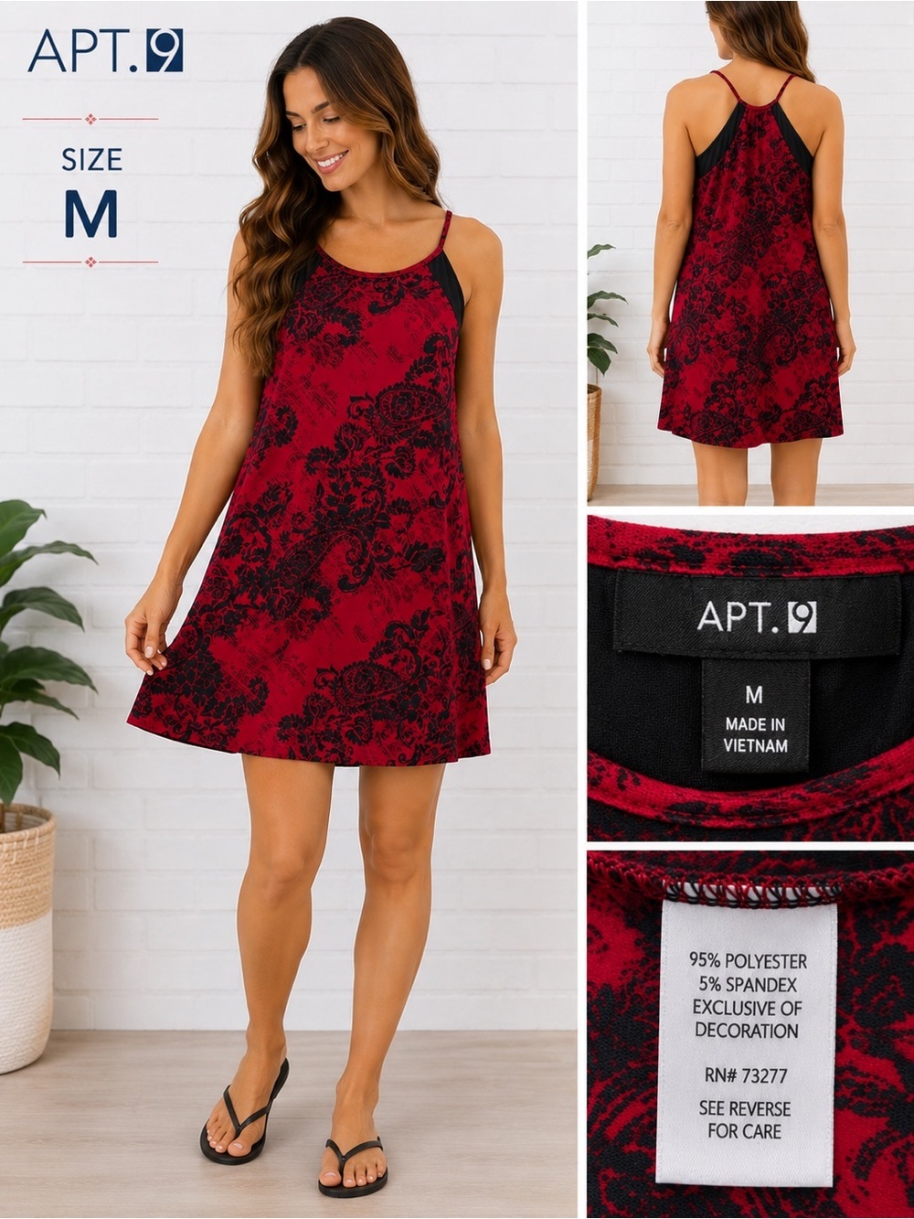 Apt. 9 Red Black Damask Chemise Halter Intimates
Sleepwear Size M